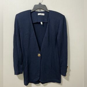 St. John Separates Santana Knit Navy Blue One Button Blazer Cardigan Size M